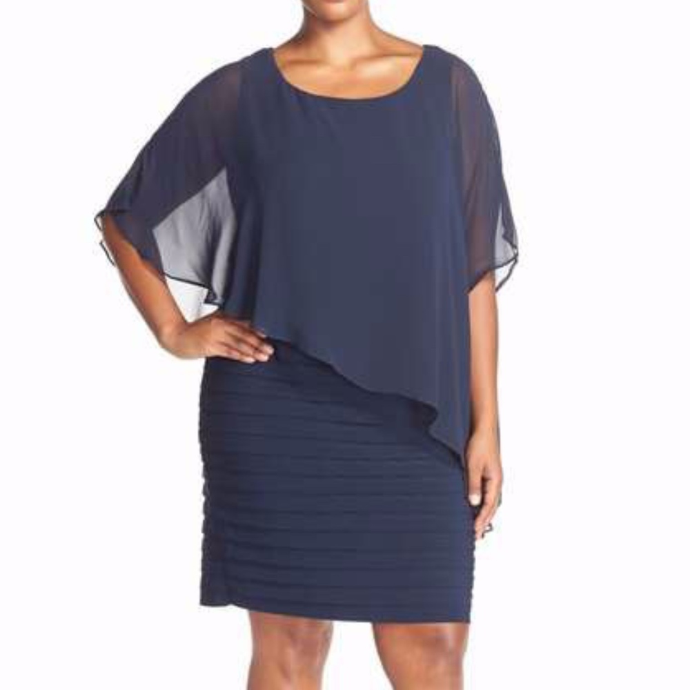 Adrianna Papell Chiffon Overlay Shutter Pleat Shea